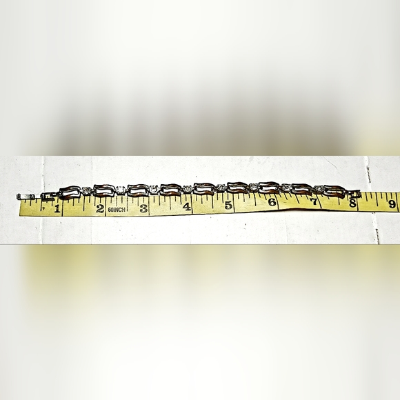 Vintage S link 8in silver bracelet with clear stones throughout, some tarnish - Picture 6 of 7